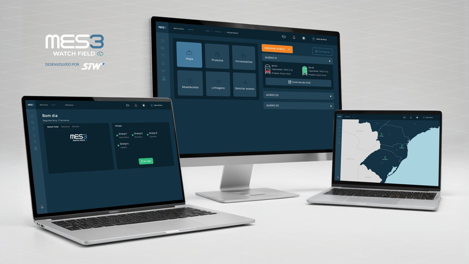 Telas ilustrativas do software MES3 Watch Field.
